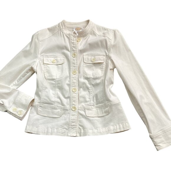 Talbots Stretch 8 Cotton Denim Button-Up Jacket Pockets Ivory/Cream 34Q - Picture 6 of 8